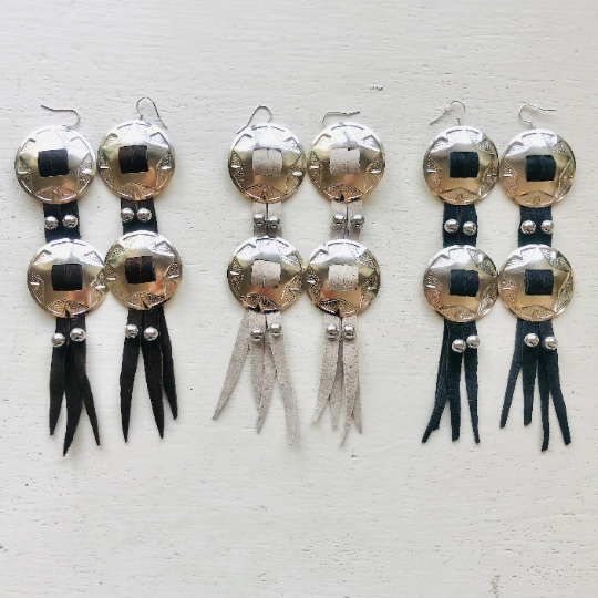 SDCV ORIGINAL HANDCRAFTED LARGE CONCHO EARRINGS // BLACK