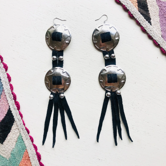 SDCV ORIGINAL HANDCRAFTED LARGE CONCHO EARRINGS // BLACK