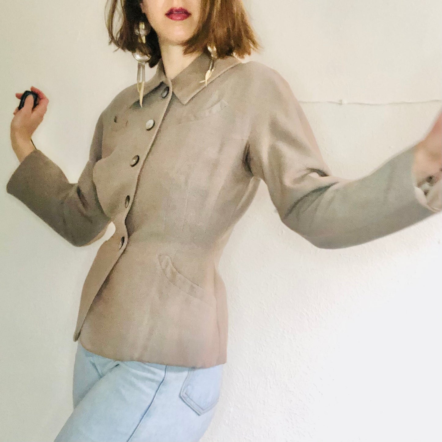 50'S VINTAGE IRIDESCENT WOOL & SILK JACKET // SIZE SMALL