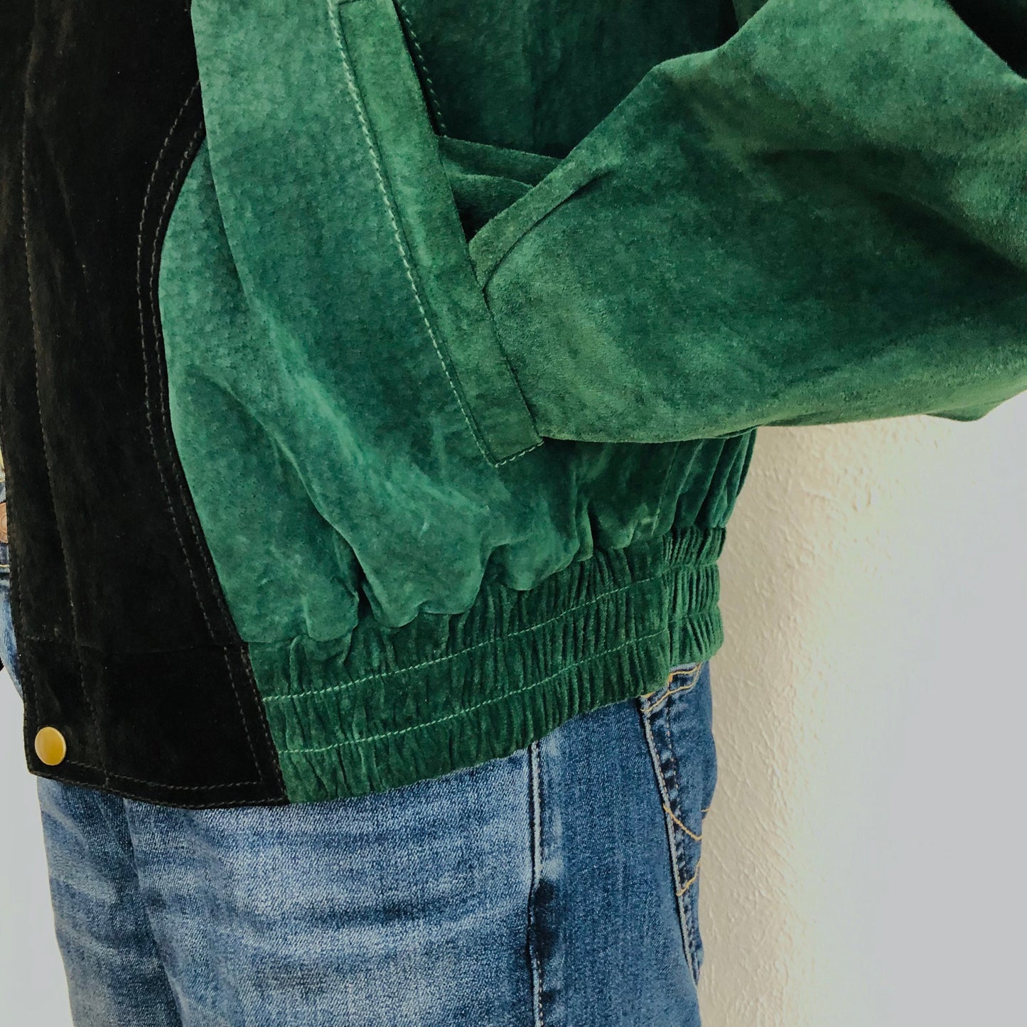 90'S VINTAGE LEATHER COLORBLOCK WESTERN BOMBER JACKET // SIZE MEDIUM