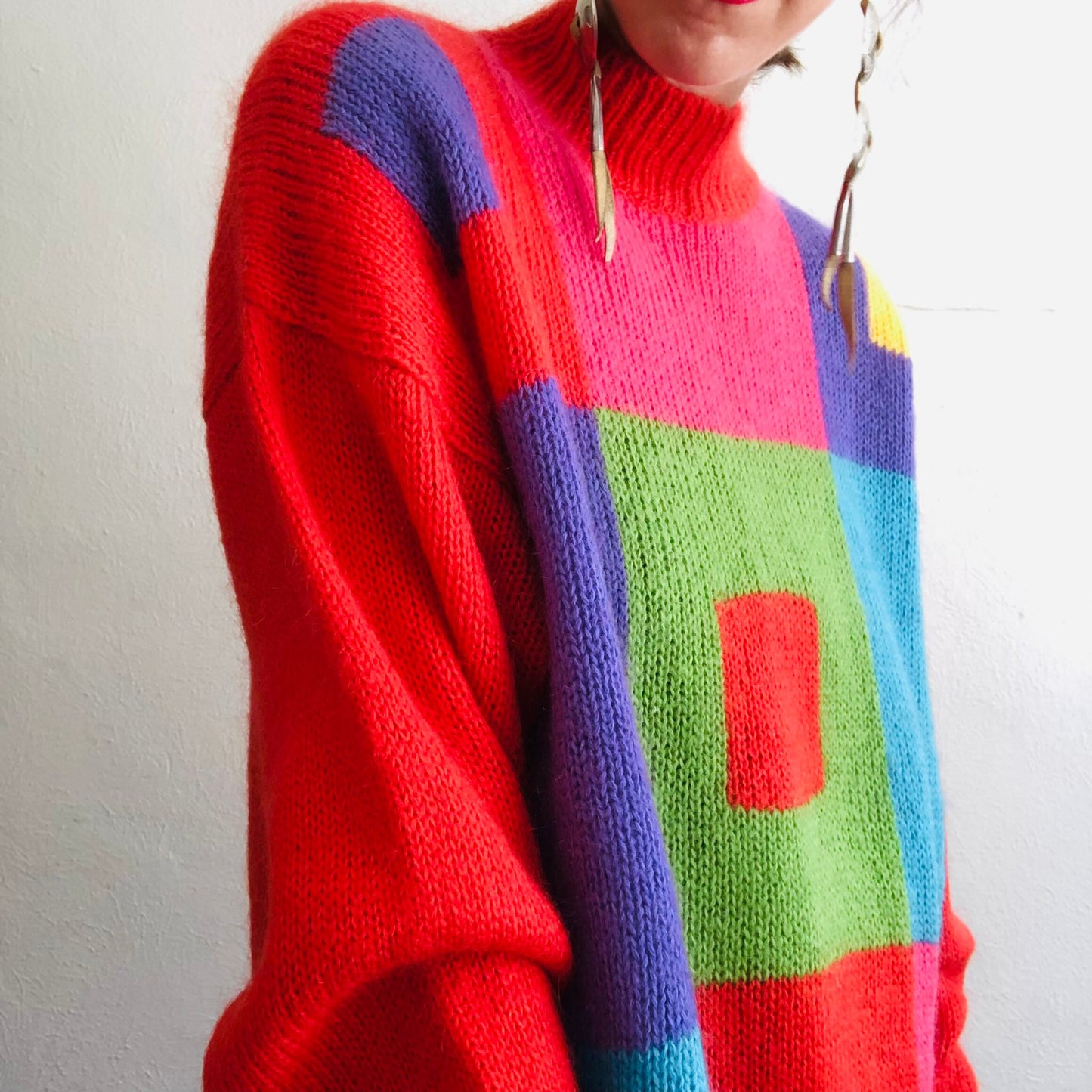 80's VINTAGE COLORBLOCK MOHAIR OVERSIZED SWEATER // SIZE LARGE