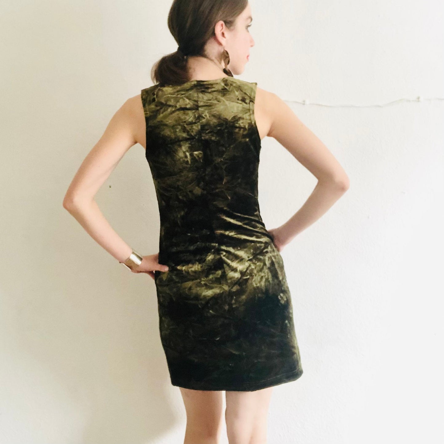 90'S VINTAGE HANDDYED VELOUR MINI DRESS // SIZE SMALL