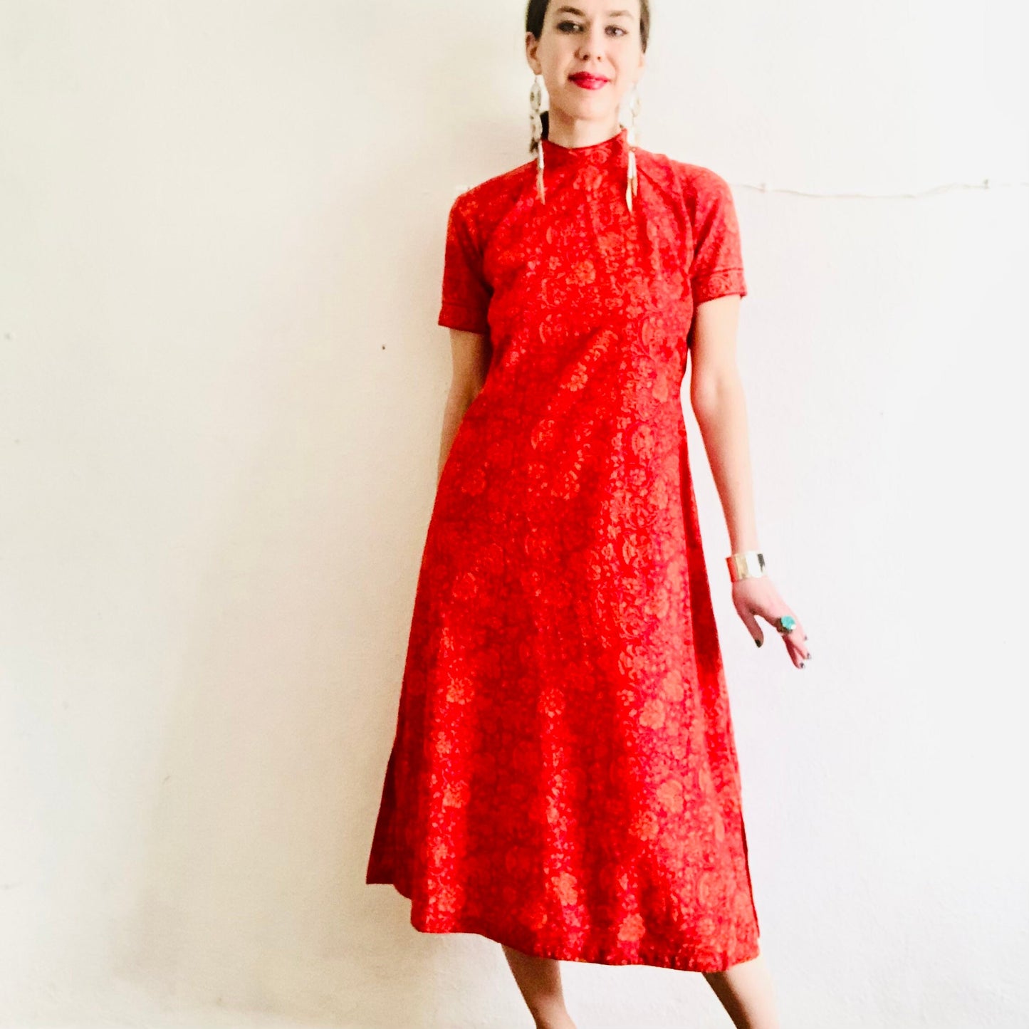 90'S VINTAGE INDIAN HANDBLOCK PRINTED DRESS // SIZE SMALL