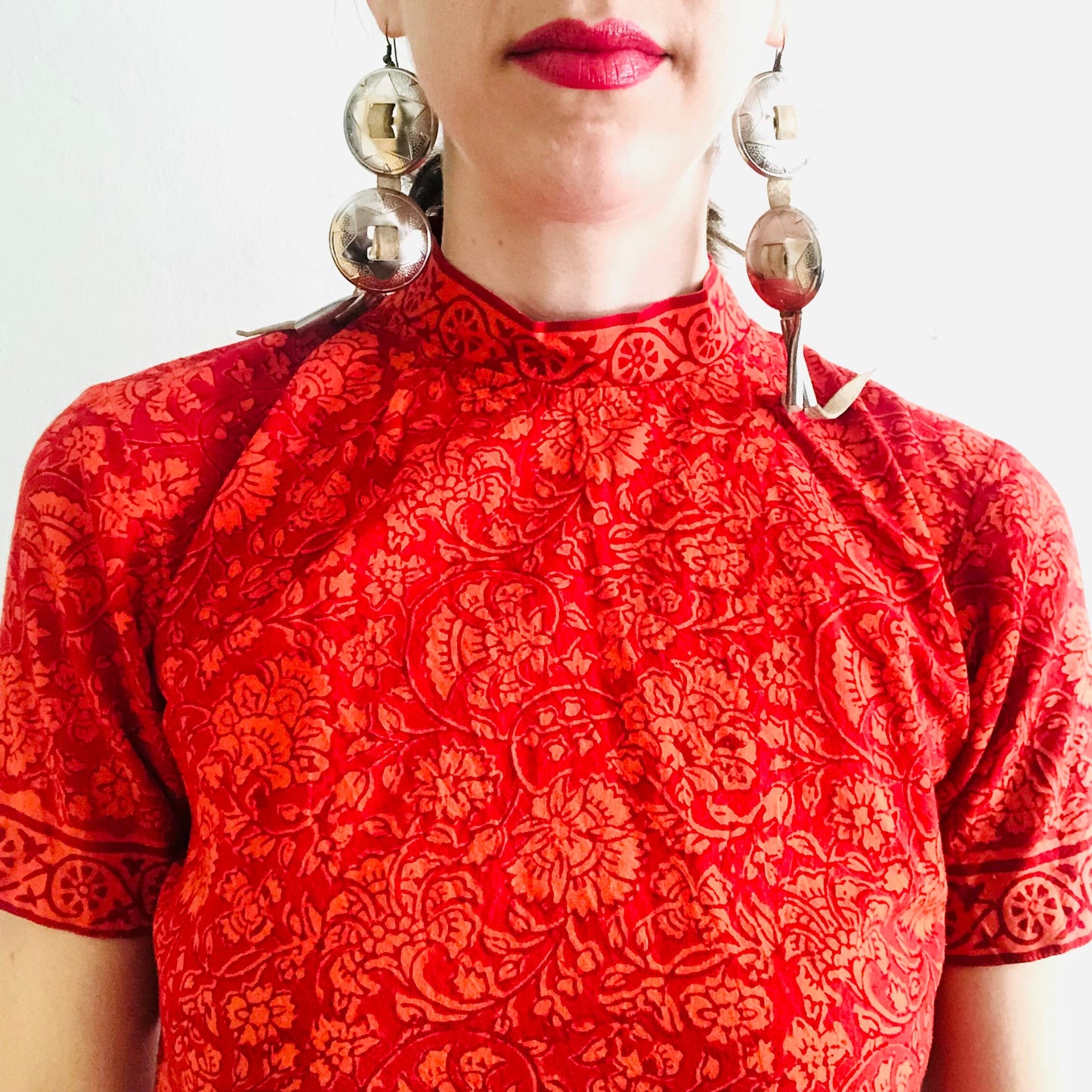 90'S VINTAGE INDIAN HANDBLOCK PRINTED DRESS // SIZE SMALL