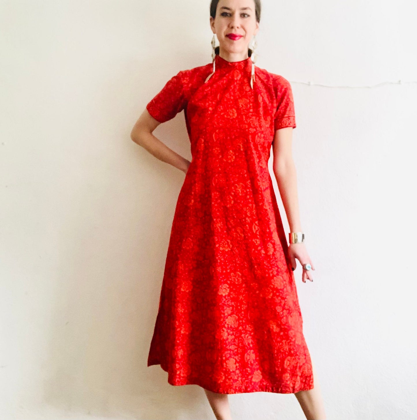 90'S VINTAGE INDIAN HANDBLOCK PRINTED DRESS // SIZE SMALL