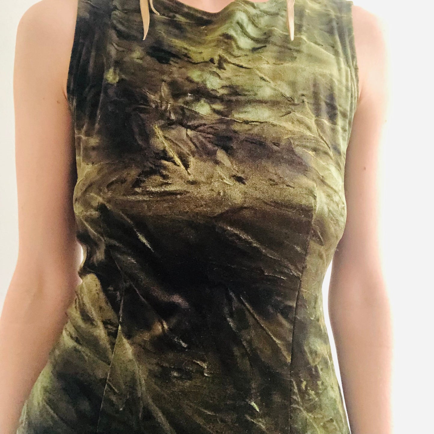 90'S VINTAGE HANDDYED VELOUR MINI DRESS // SIZE SMALL