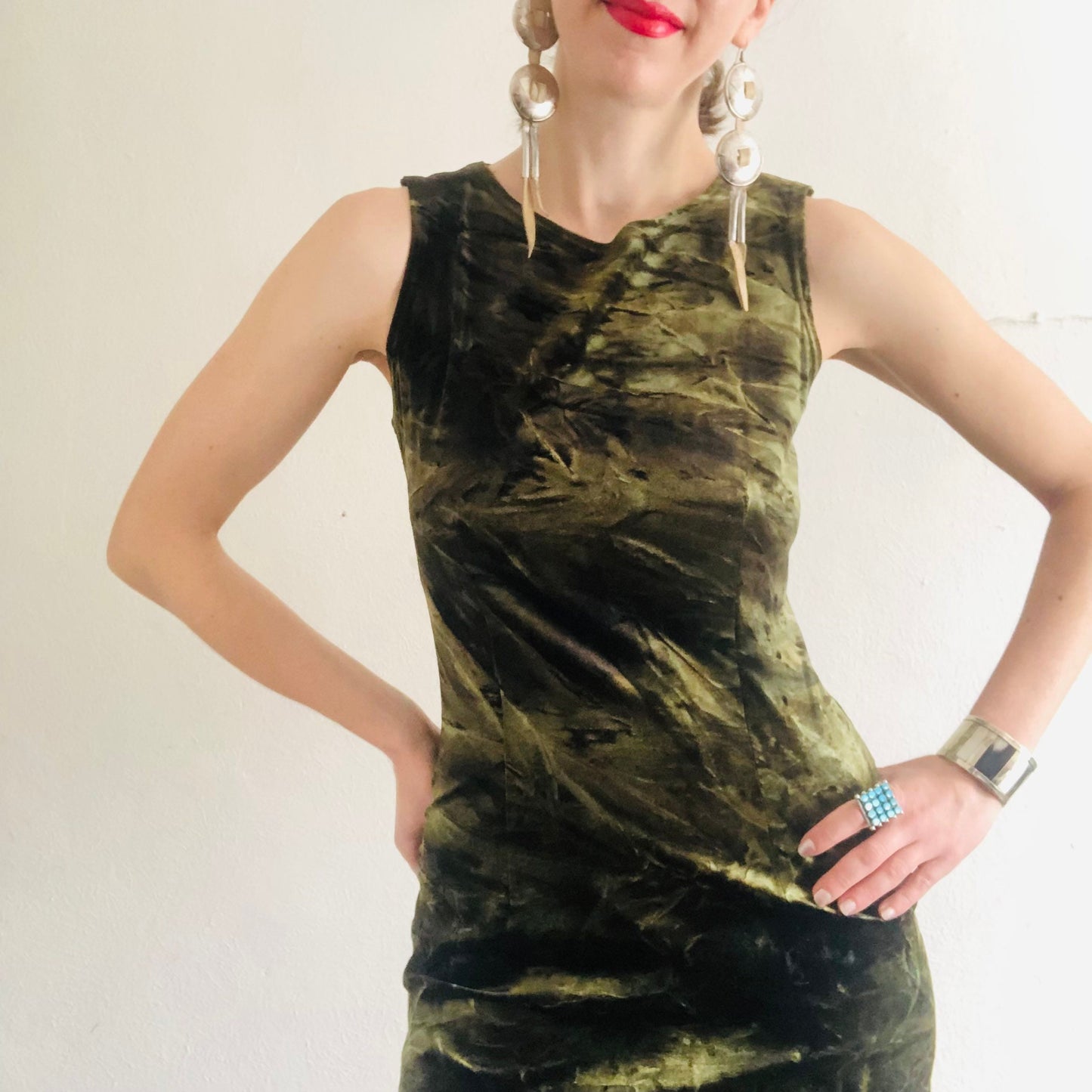 90'S VINTAGE HANDDYED VELOUR MINI DRESS // SIZE SMALL