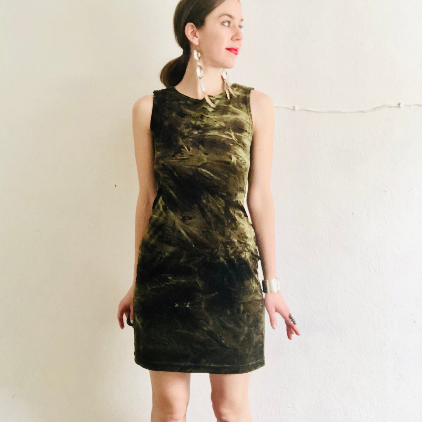 90'S VINTAGE HANDDYED VELOUR MINI DRESS // SIZE SMALL