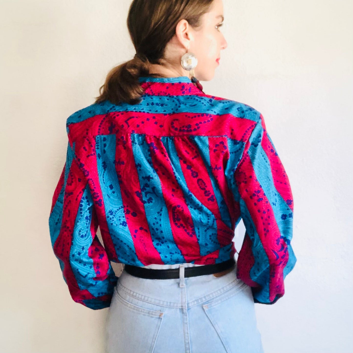 80'S VINTAGE COLORBLOCK WESTERN BLOUSE // SIZE MEDIUM