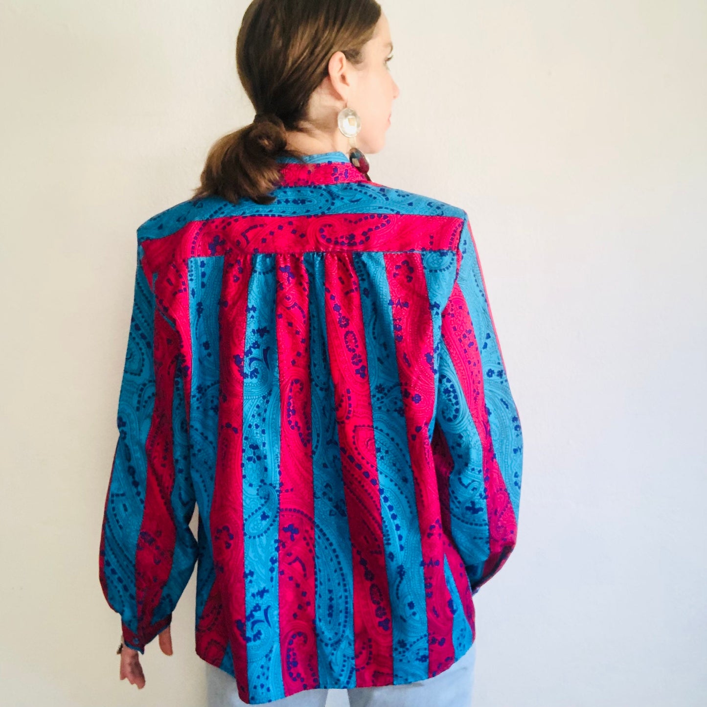 80'S VINTAGE COLORBLOCK WESTERN BLOUSE // SIZE MEDIUM