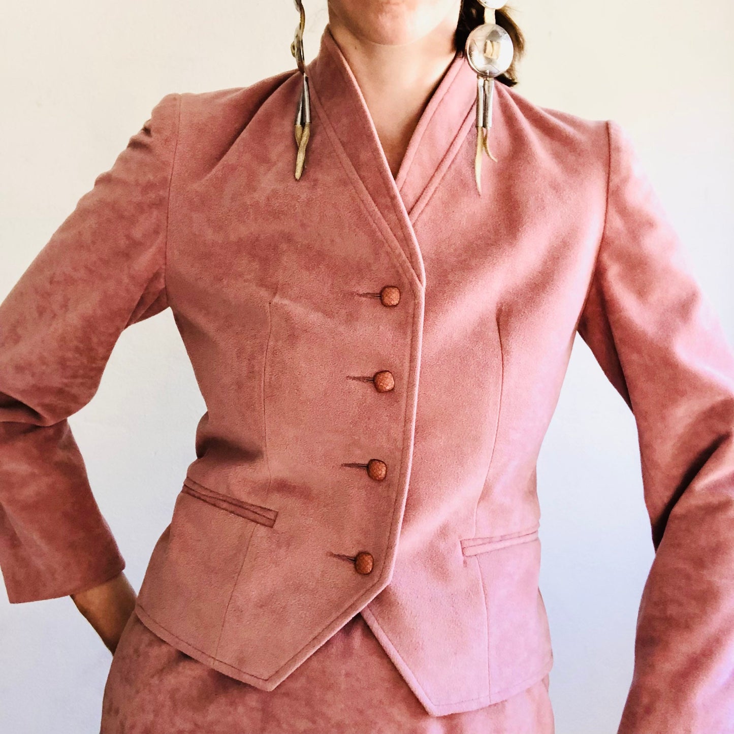 70'S VINTAGE PINK ULTRASUEDE SUIT // SIZE SMALL PETITE