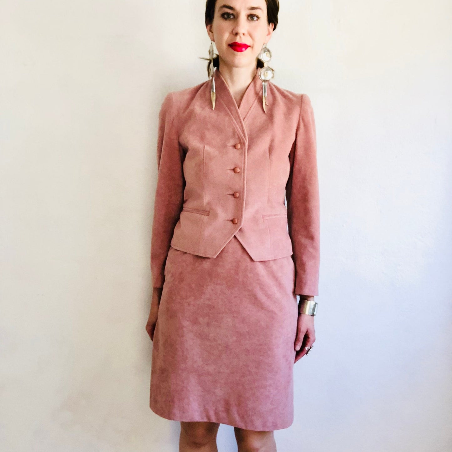 70'S VINTAGE PINK ULTRASUEDE SUIT // SIZE SMALL PETITE