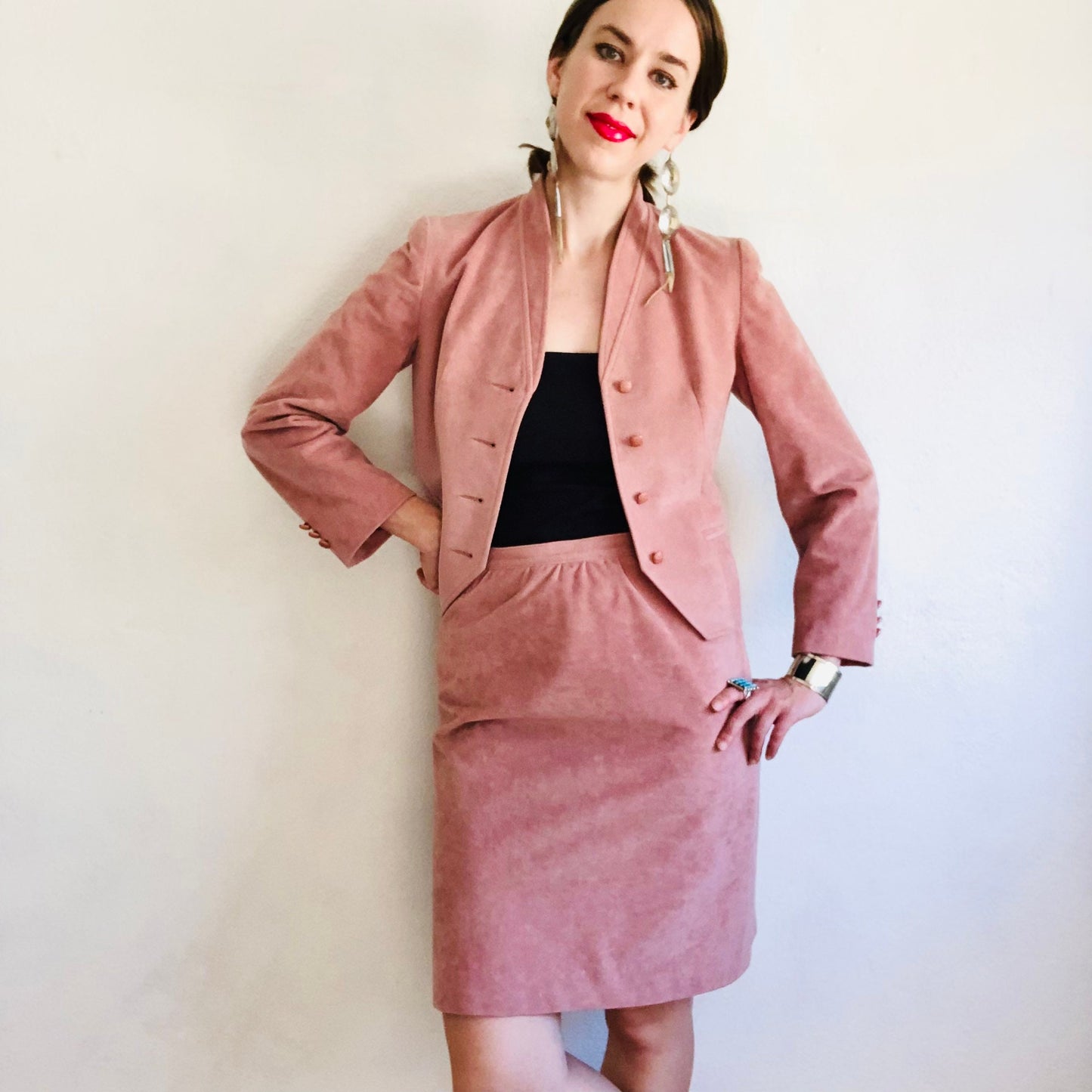 70'S VINTAGE PINK ULTRASUEDE SUIT // SIZE SMALL PETITE