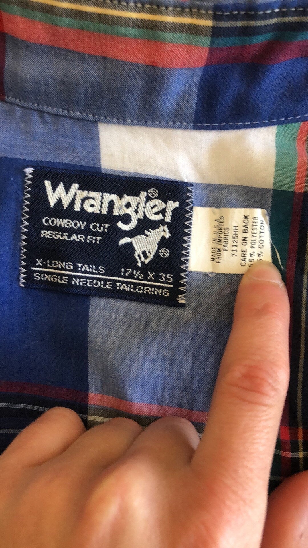 80'S VINTAGE WRANGLER BLUE PLAID WESTERN SHIRT // SIZE LARGE