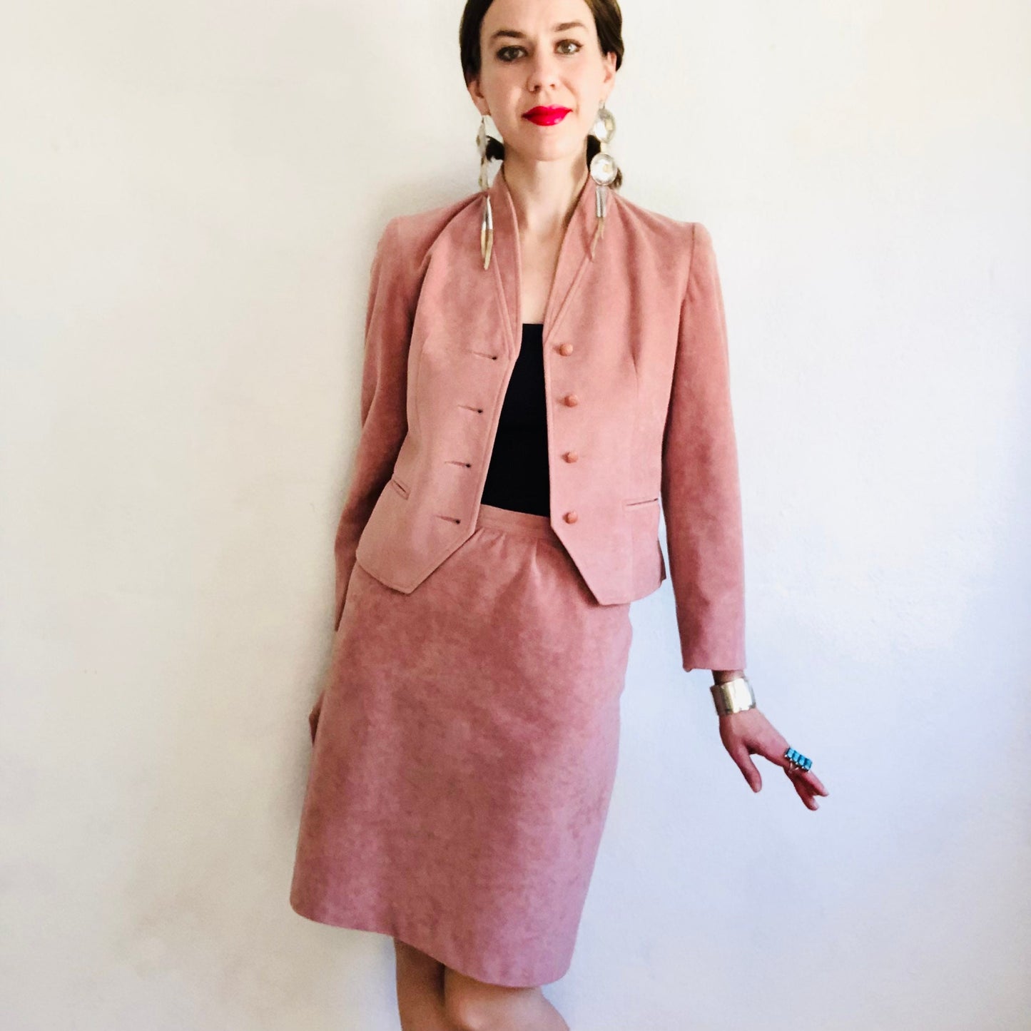70'S VINTAGE PINK ULTRASUEDE SUIT // SIZE SMALL PETITE