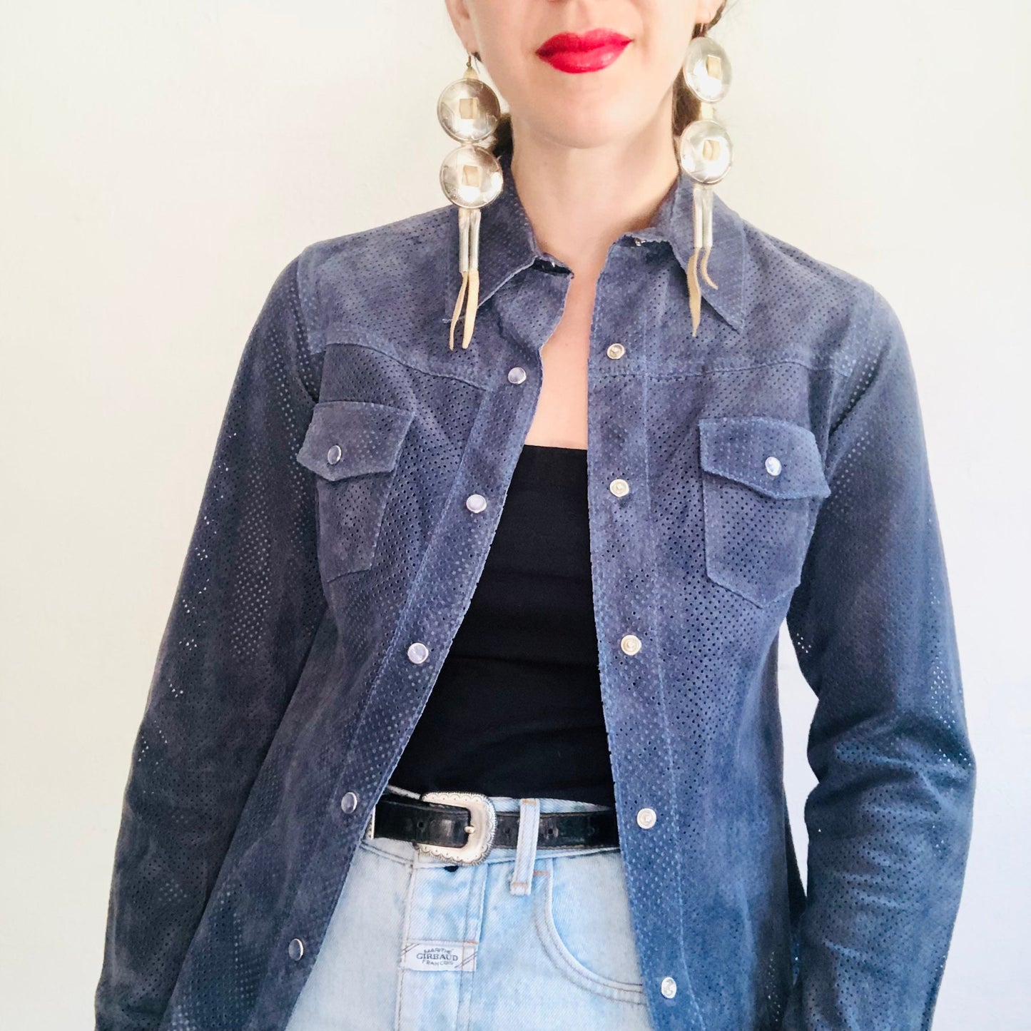 90'S VINTAGE LEATHER MESH WESTERN JACKET // SIZE XSMALL