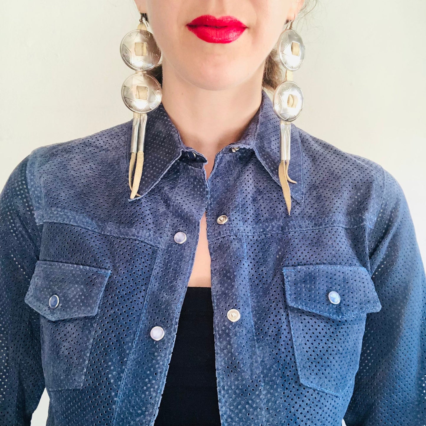 90'S VINTAGE LEATHER MESH WESTERN JACKET // SIZE XSMALL