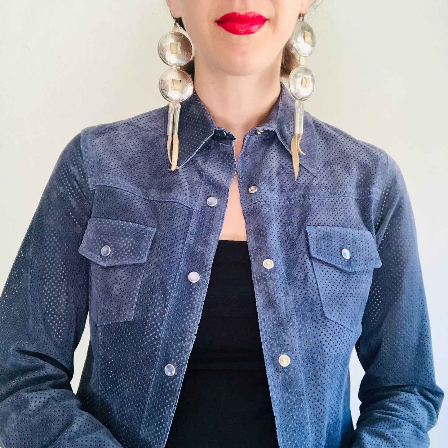 90'S VINTAGE LEATHER MESH WESTERN JACKET // SIZE XSMALL