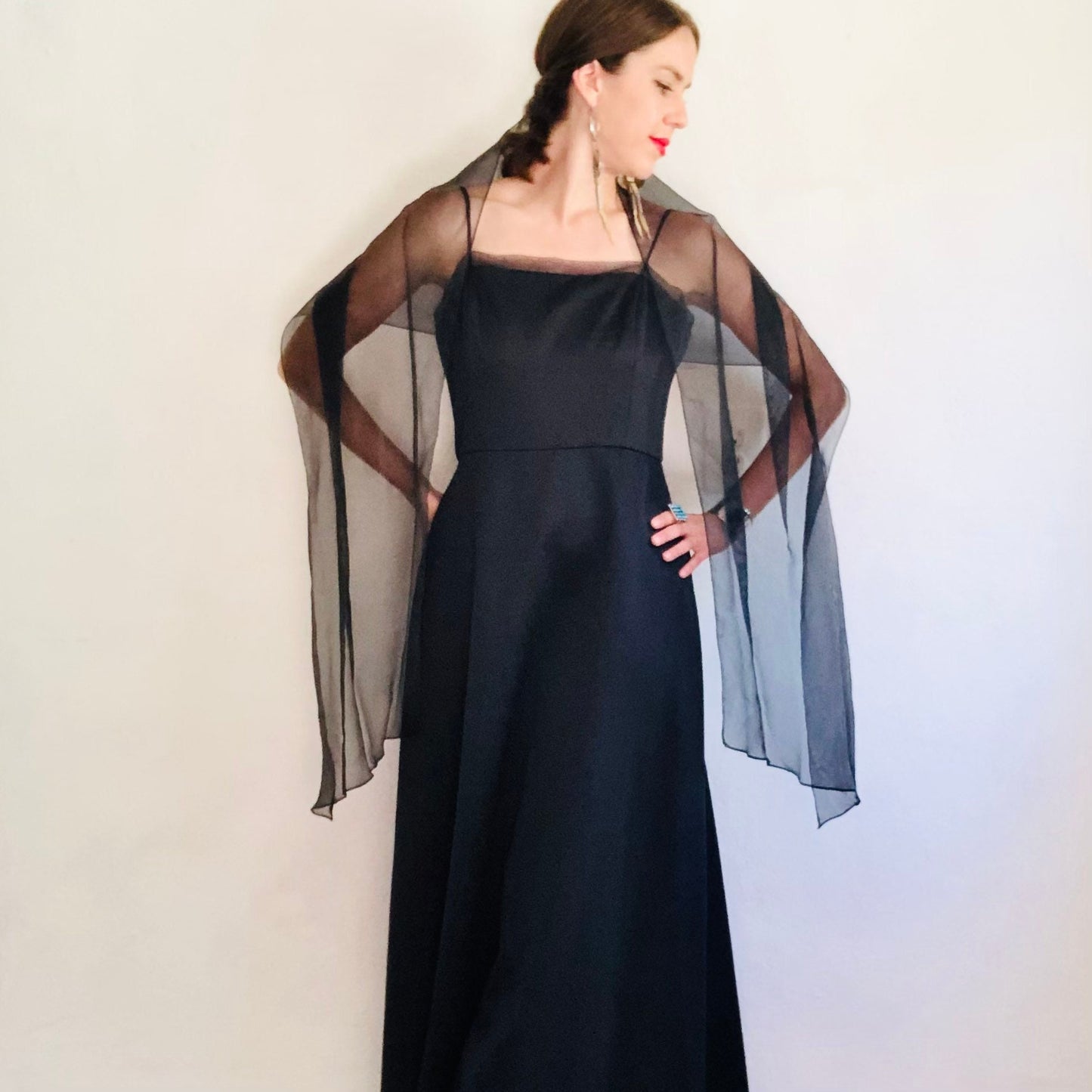 90'S VINTAGE BLACK SATIN MINIMALIST DRESS // SIZE MEDIUM