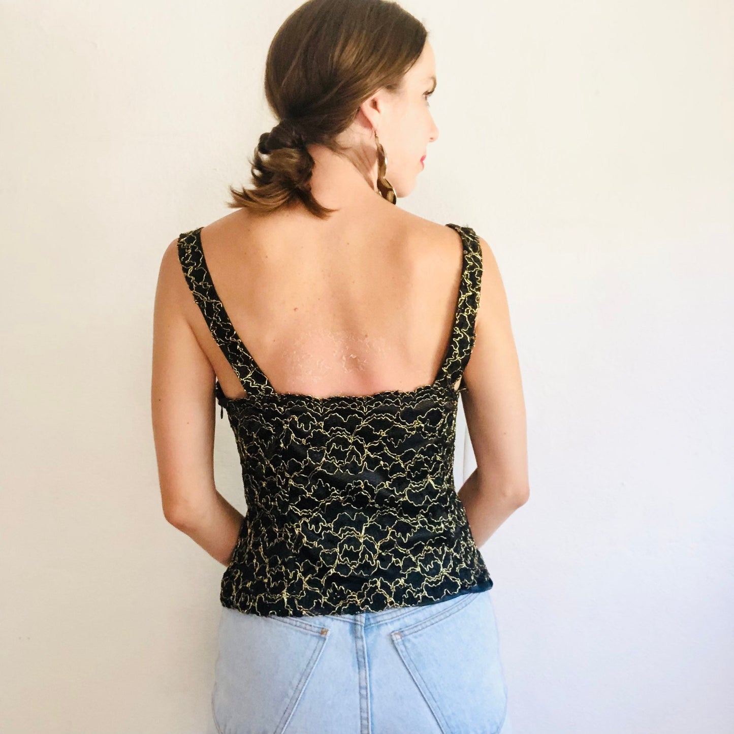 90'S VINTAGE METALLIC LACE CAMISOLE // SIZE MEDIUM