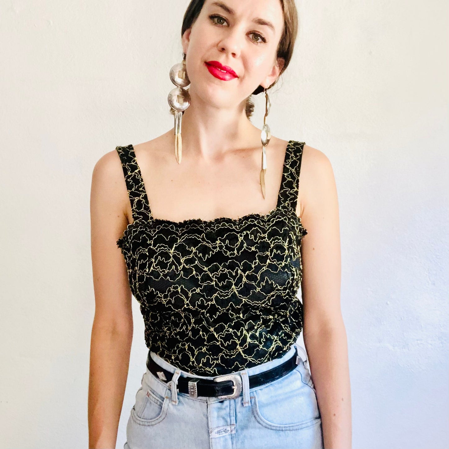90'S VINTAGE METALLIC LACE CAMISOLE // SIZE MEDIUM