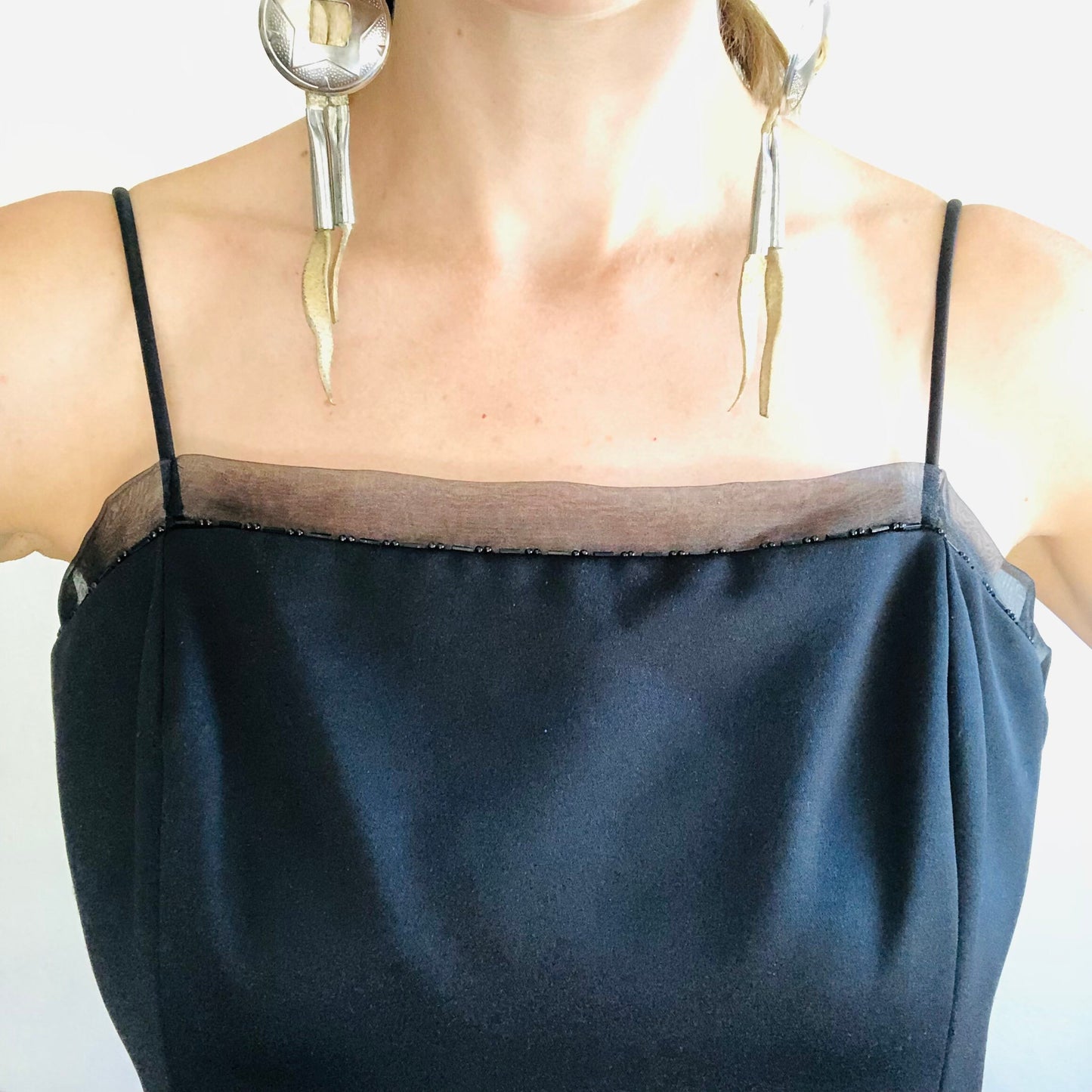 90'S VINTAGE BLACK SATIN MINIMALIST DRESS // SIZE MEDIUM
