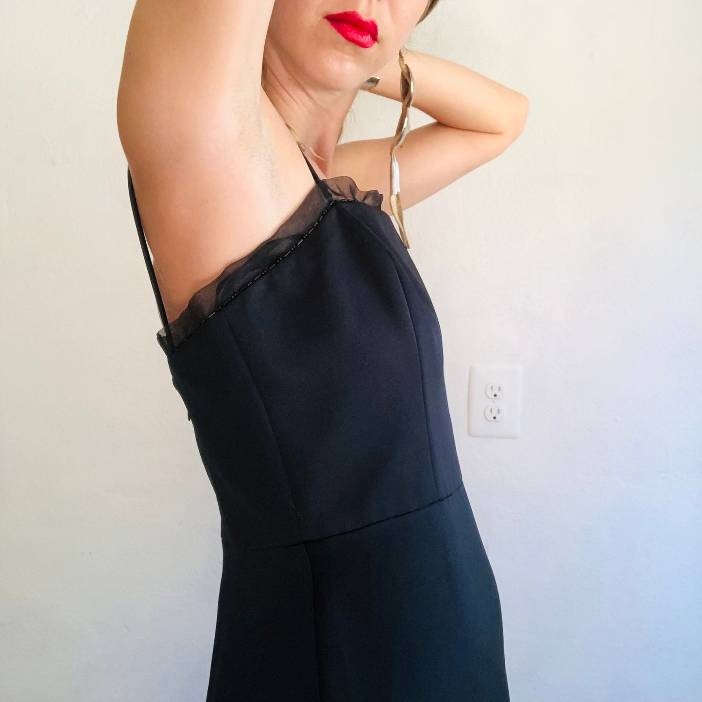 90'S VINTAGE BLACK SATIN MINIMALIST DRESS // SIZE MEDIUM