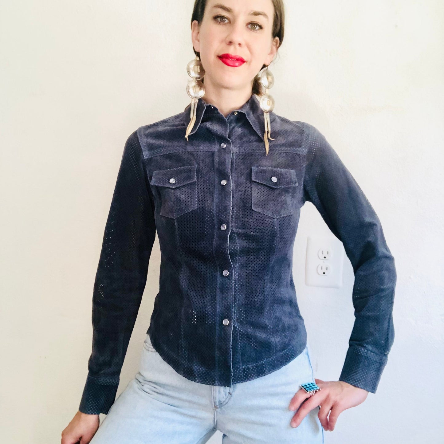 90'S VINTAGE LEATHER MESH WESTERN JACKET // SIZE XSMALL