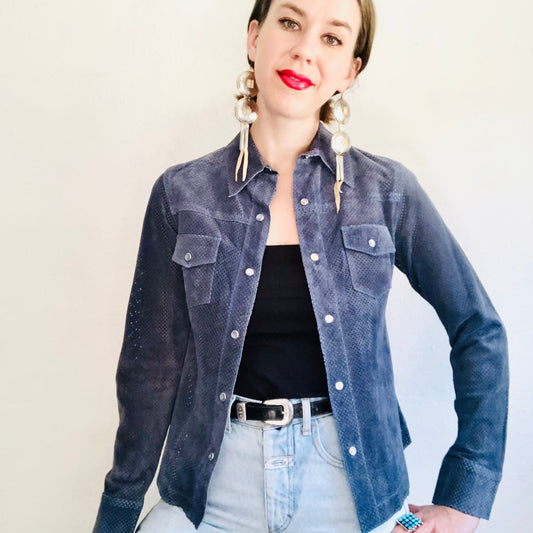 90'S VINTAGE LEATHER MESH WESTERN JACKET // SIZE XSMALL