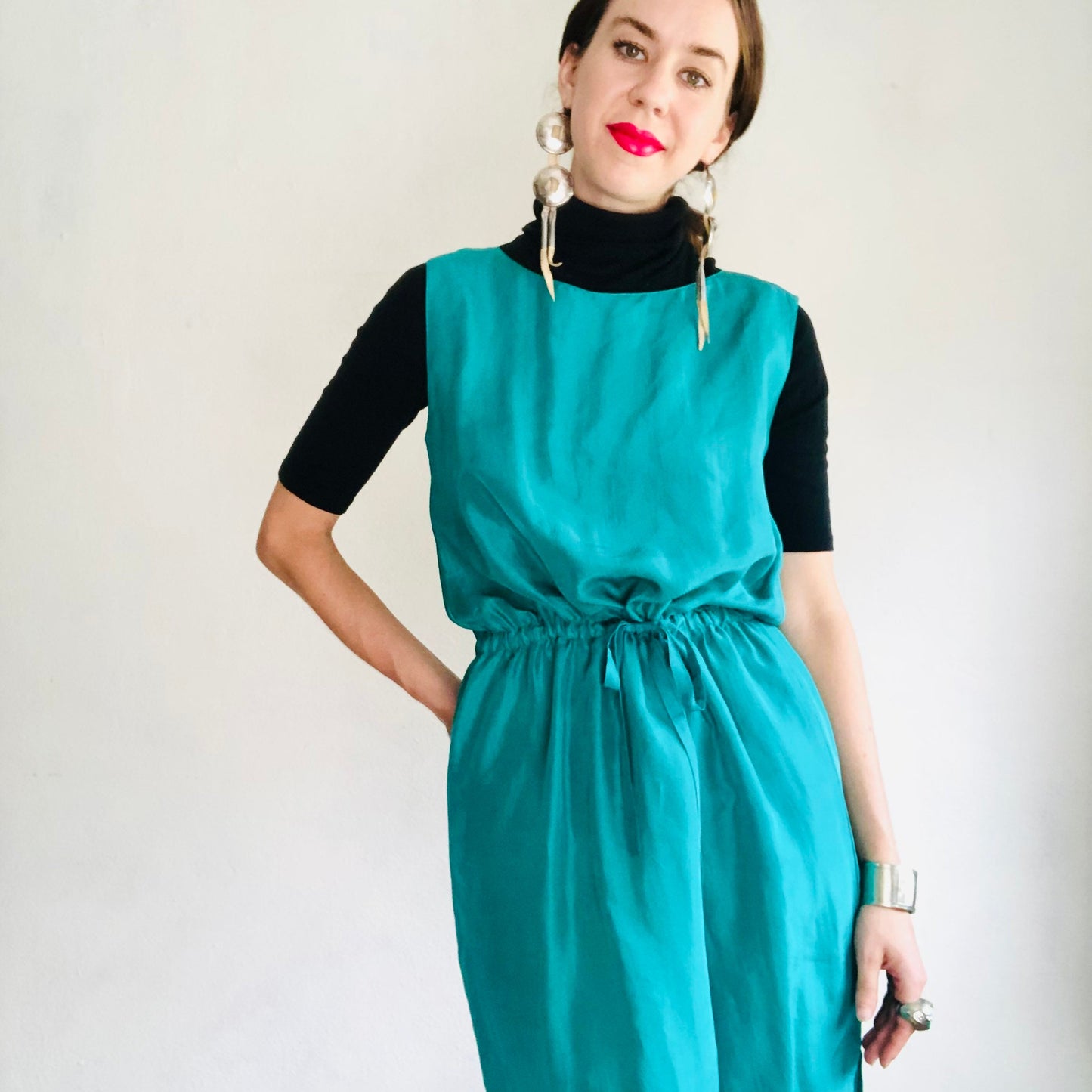 90'S VINTAGE VICTORIA'S SECRET TURQUOISE SILK DRESS // SIZE MEDIUM