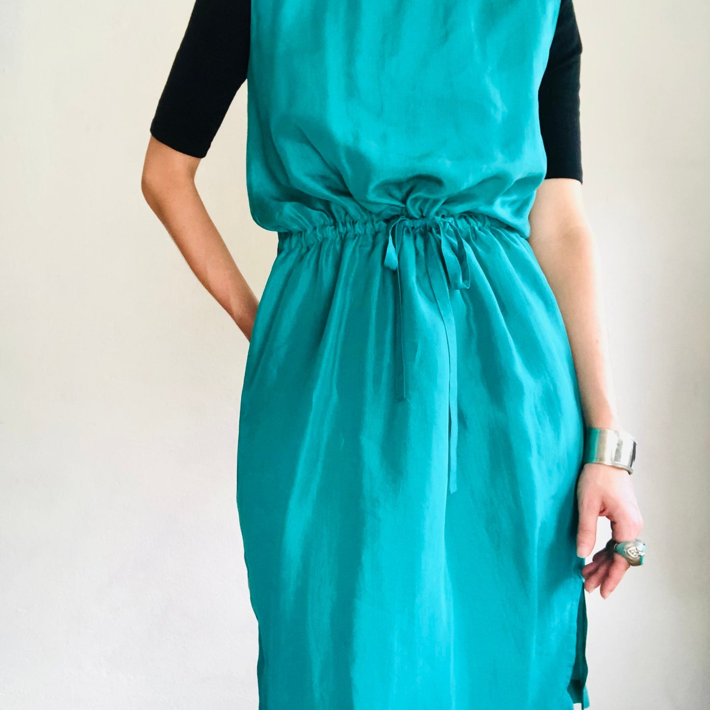 90'S VINTAGE VICTORIA'S SECRET TURQUOISE SILK DRESS // SIZE MEDIUM