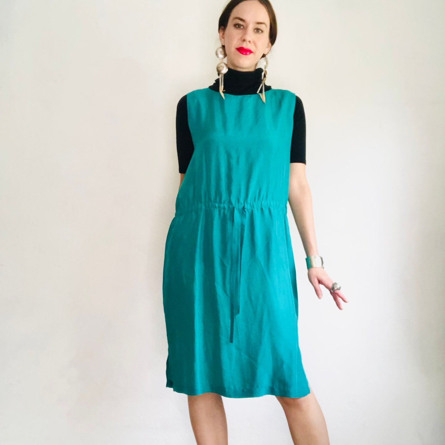 90'S VINTAGE VICTORIA'S SECRET TURQUOISE SILK DRESS // SIZE MEDIUM