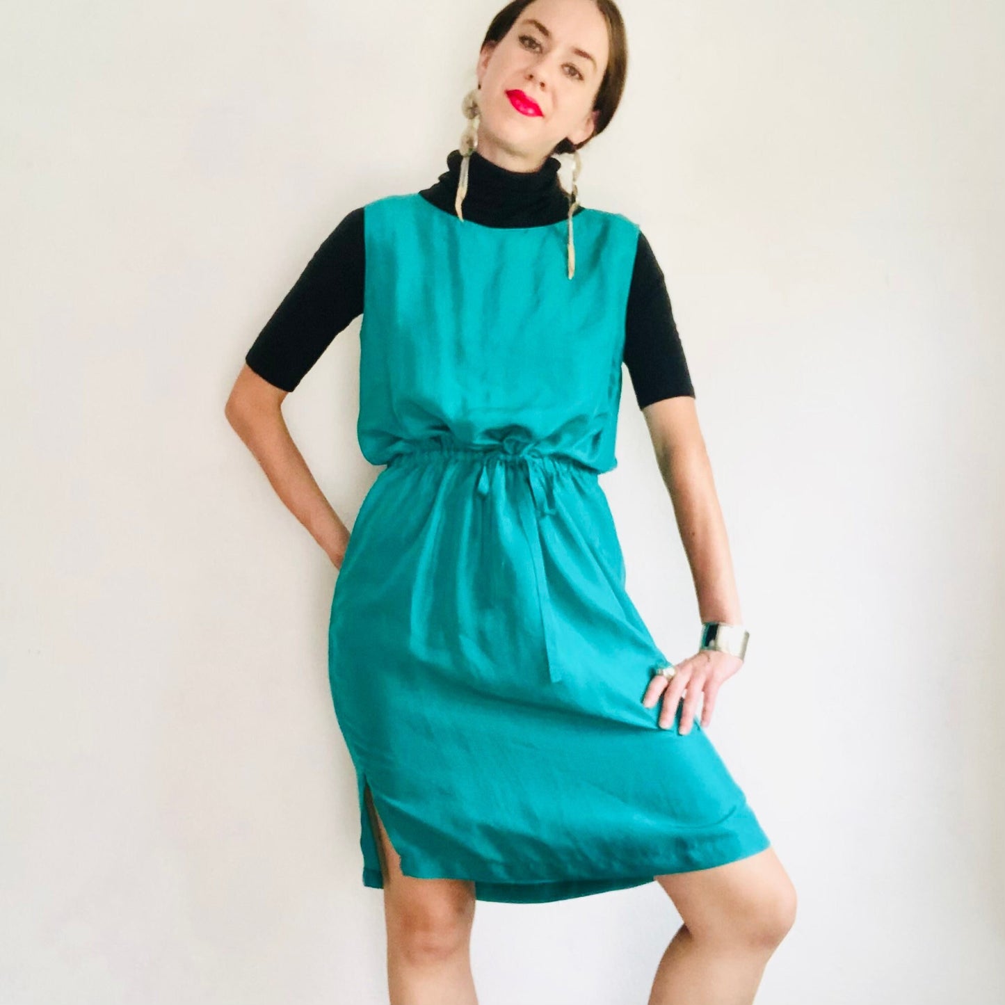 90'S VINTAGE VICTORIA'S SECRET TURQUOISE SILK DRESS // SIZE MEDIUM