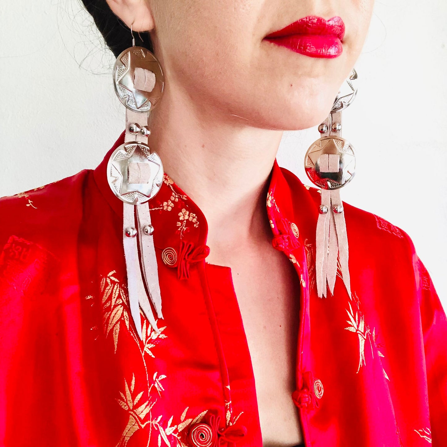 SDCV ORIGINAL HANDCRAFTED LARGE CONCHO EARRINGS // WHITE