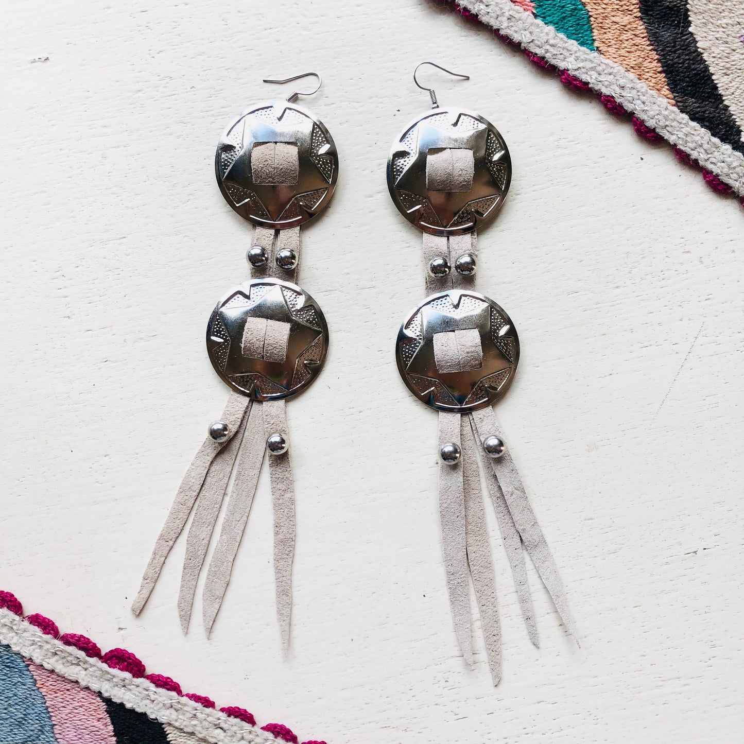 SDCV ORIGINAL HANDCRAFTED LARGE CONCHO EARRINGS // WHITE