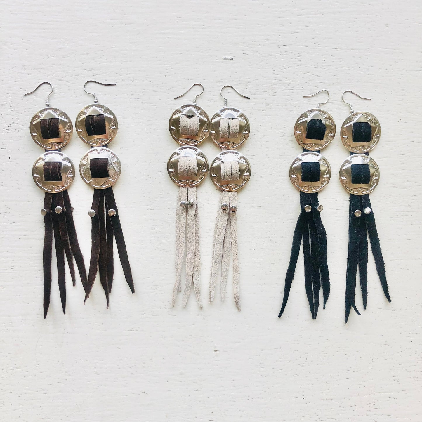 SDCV ORIGINAL HANDCRAFTED MINI CONCHO EARRINGS // WHITE
