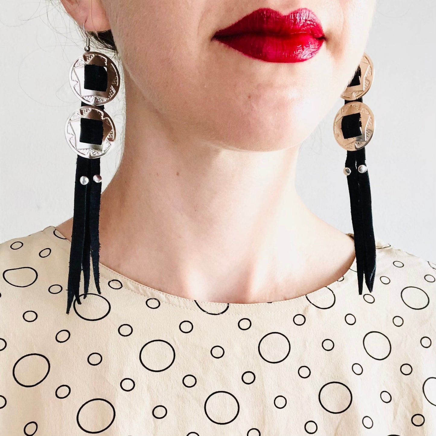 SDCV ORIGINAL HANDCRAFTED MINI CONCHO EARRINGS // BLACK