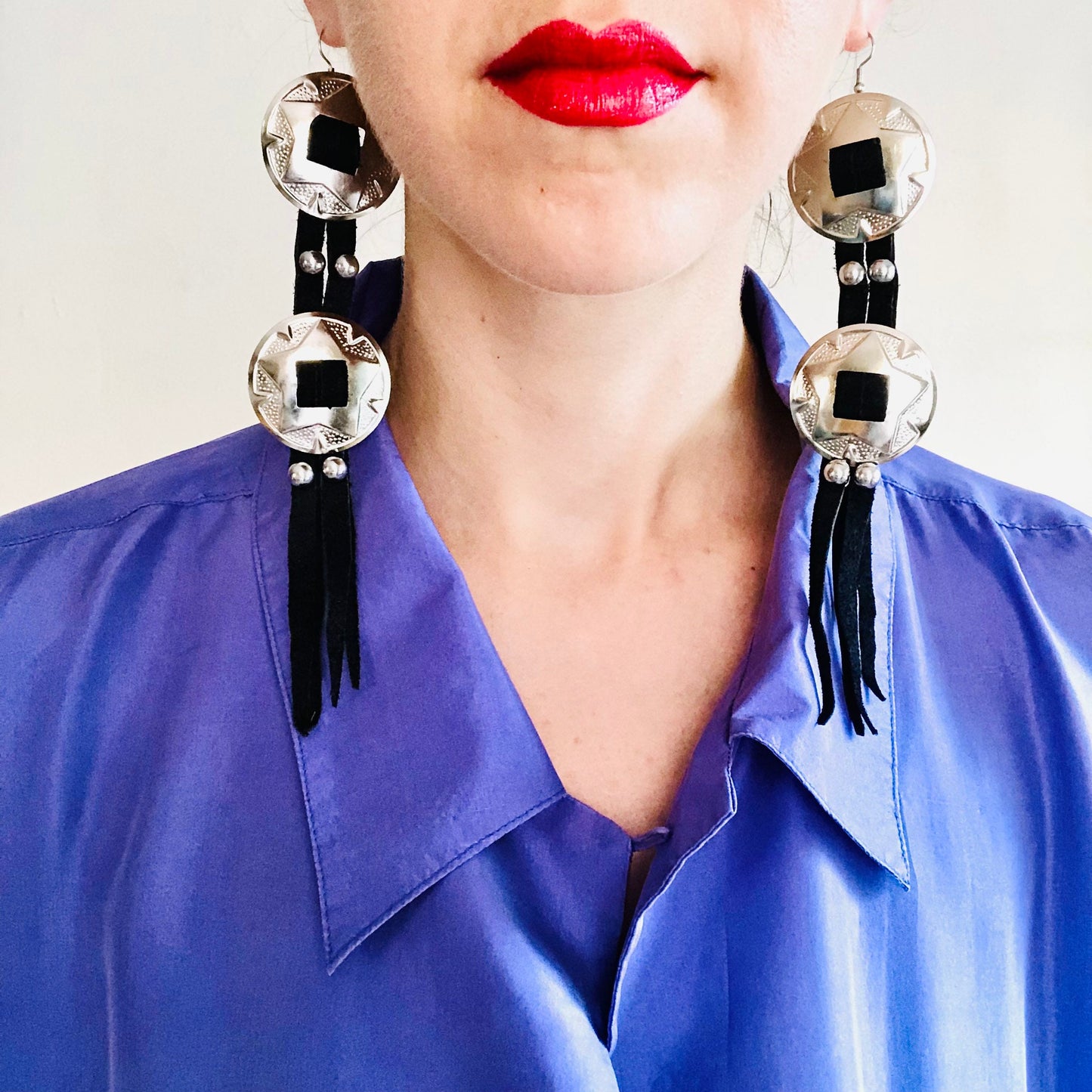 SDCV ORIGINAL HANDCRAFTED LARGE CONCHO EARRINGS // BLACK
