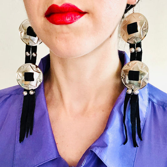 SDCV ORIGINAL HANDCRAFTED LARGE CONCHO EARRINGS // BLACK