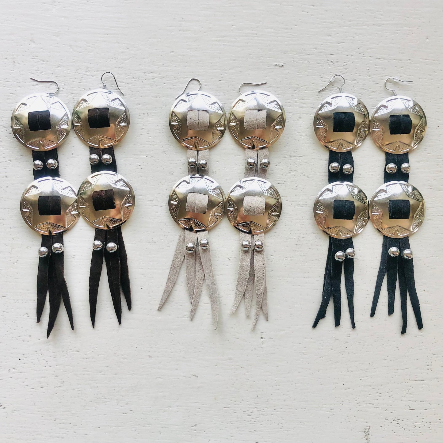 SDCV ORIGINAL HANDCRAFTED LARGE CONCHO EARRINGS // WHITE