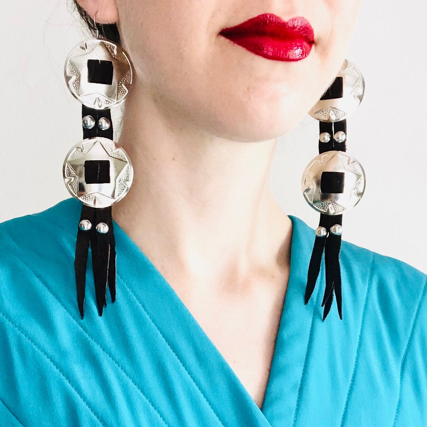 SDCV ORIGINAL HANDCRAFTED LARGE CONCHO EARRINGS // BROWN