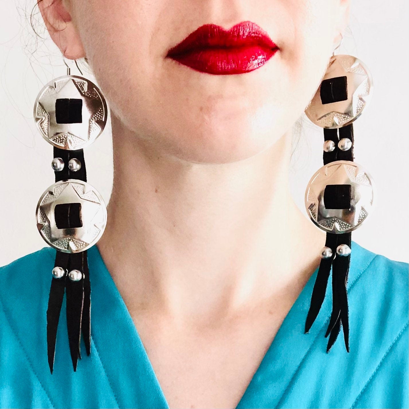 SDCV ORIGINAL HANDCRAFTED LARGE CONCHO EARRINGS // BROWN