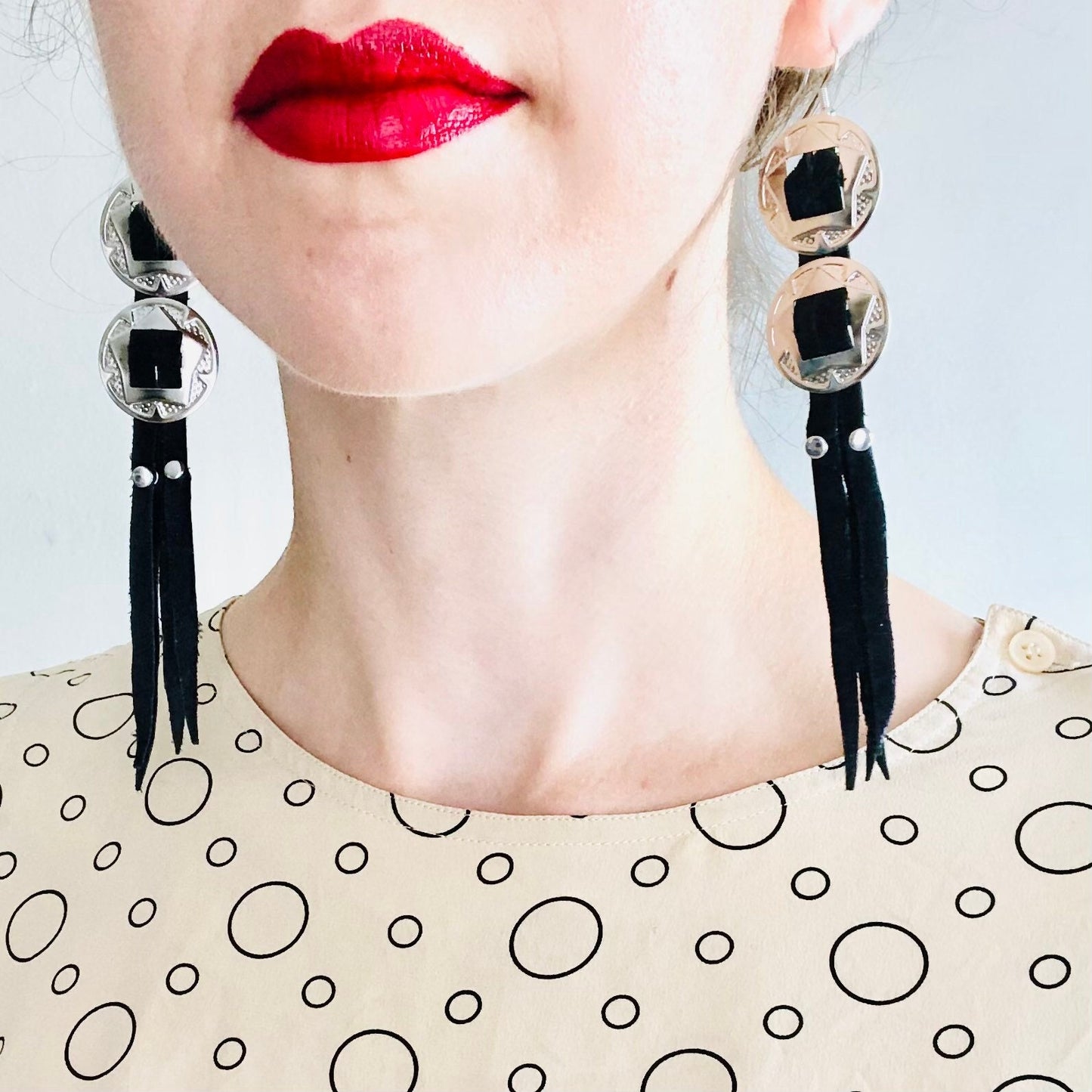 SDCV ORIGINAL HANDCRAFTED MINI CONCHO EARRINGS // BLACK
