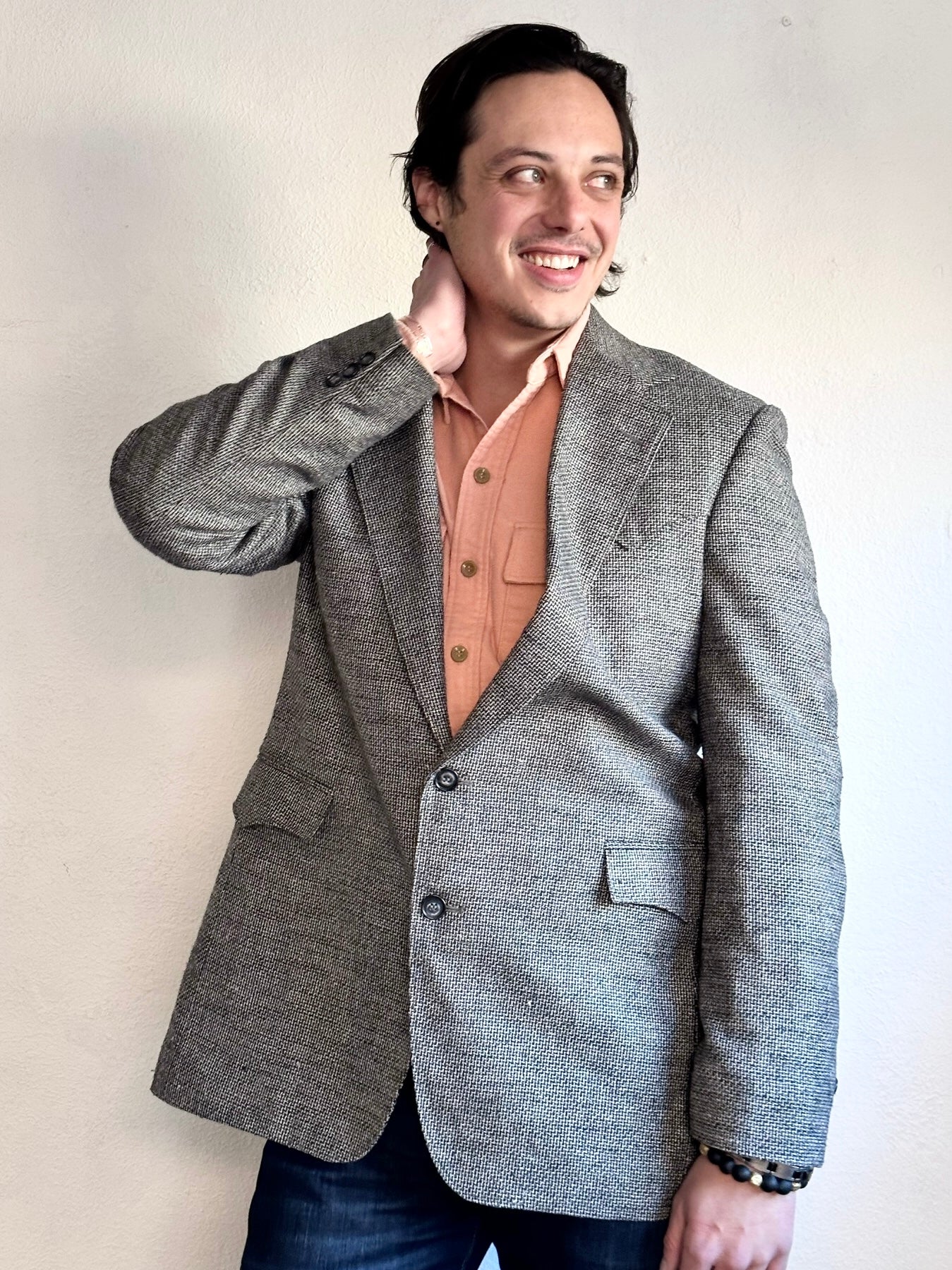 80’S VINTAGE GRAY TEXTURED WOOL WESTERN BLAZER // SIZE 42L