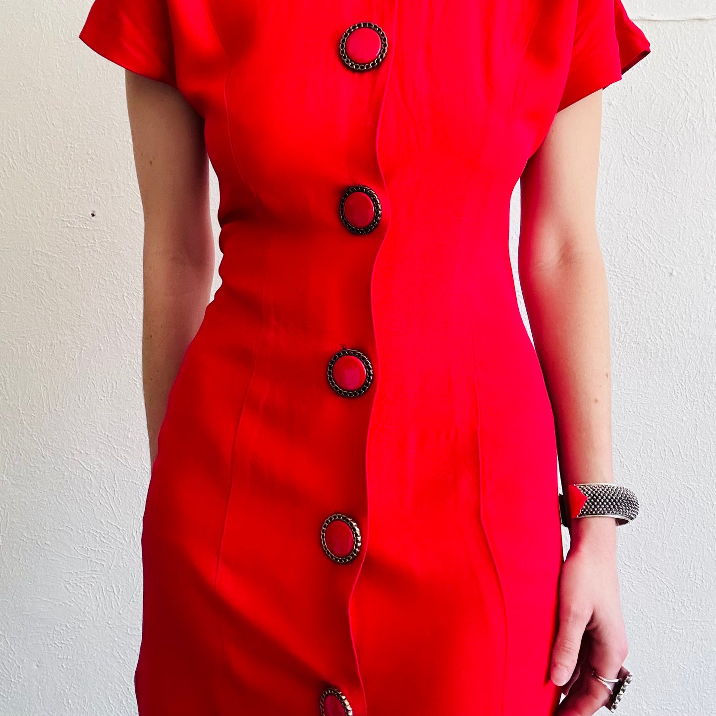 80'S VINTAGE RED BUTTON DOWN DRESS // SIZE SMALL
