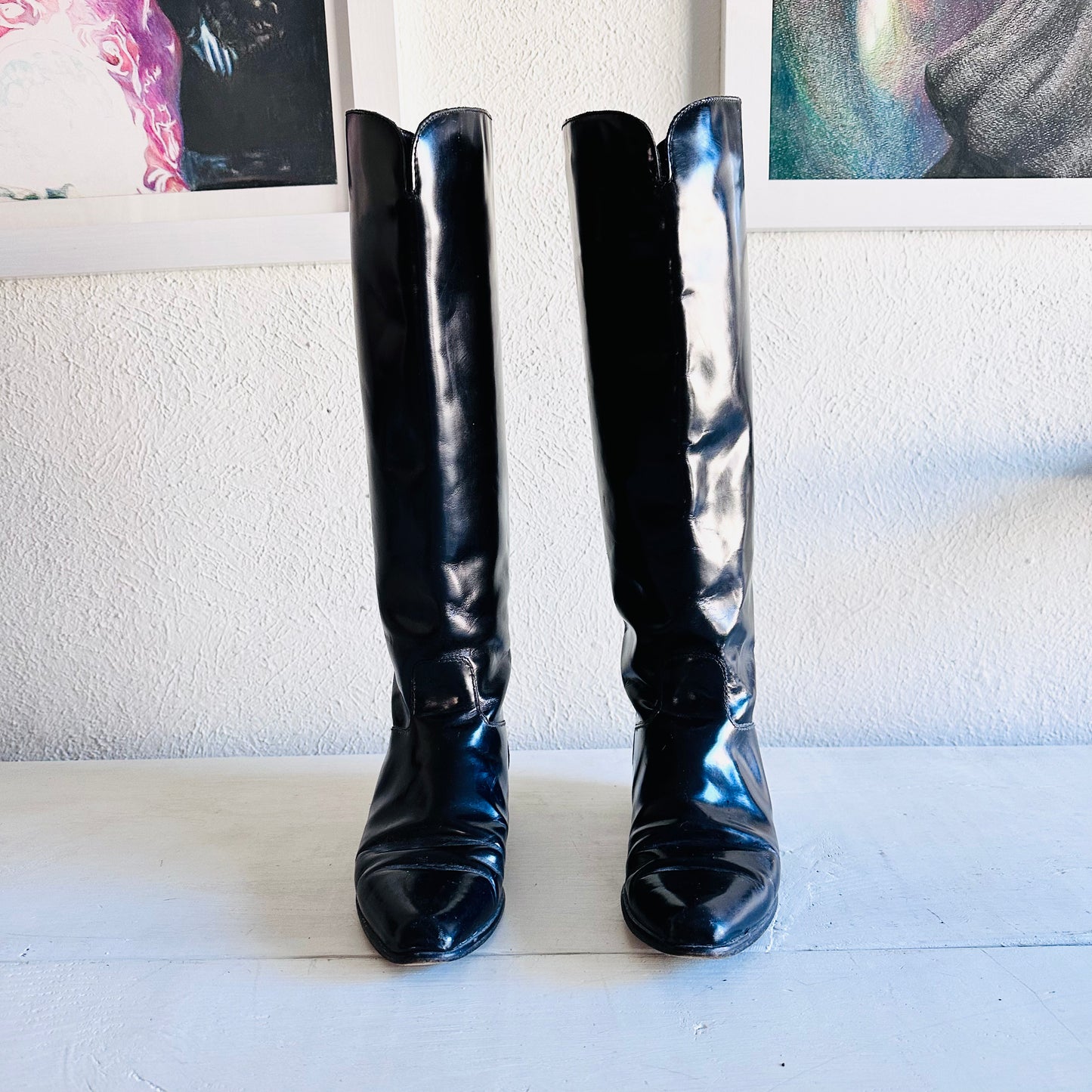 90S VINTAGE CHARLES DAVID BLACK LEATHER BOOTS // SIZE 6.5
