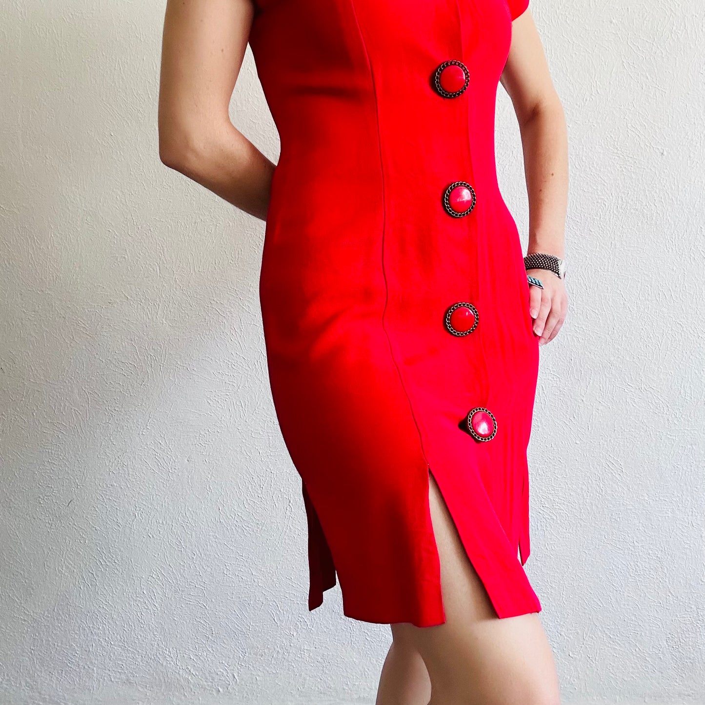 80'S VINTAGE RED BUTTON DOWN DRESS // SIZE SMALL
