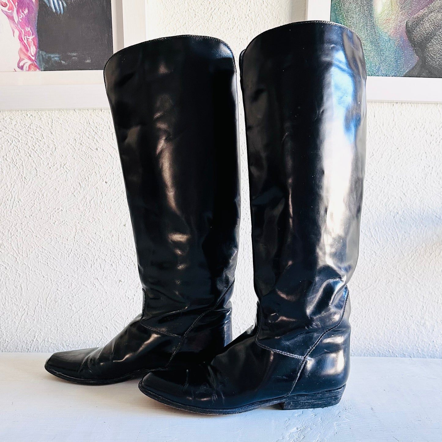 90S VINTAGE CHARLES DAVID BLACK LEATHER BOOTS // SIZE 6.5