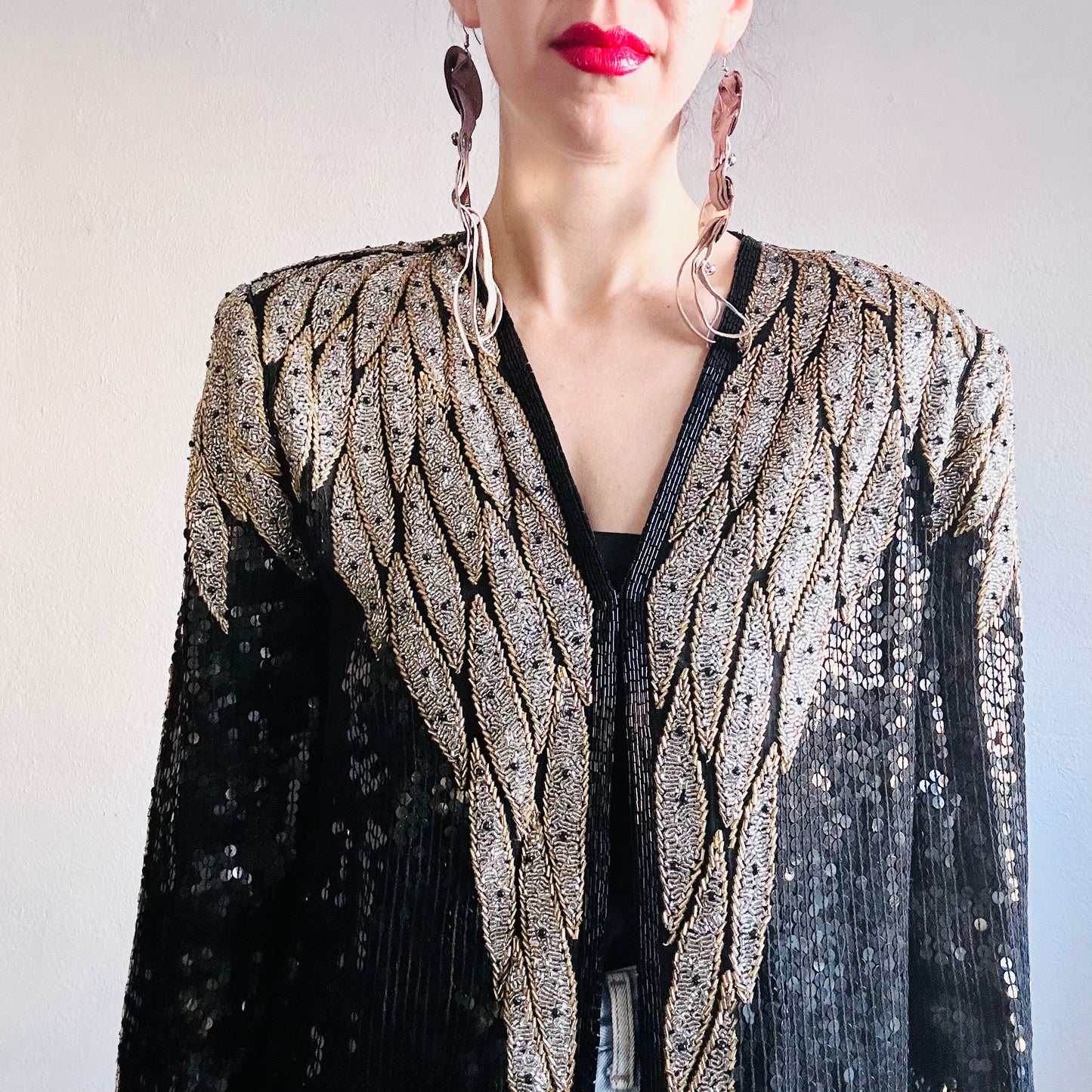 80’S VINTAGE BLACK SEQUINED JACKET // SIZE MEDIUM