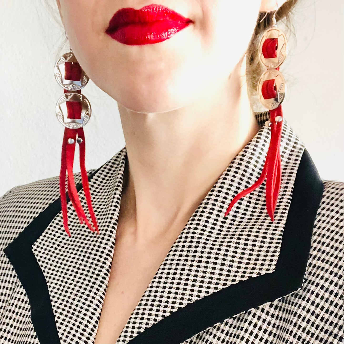 SDCV ORIGINAL HANDCRAFTED MINI CONCHO EARRINGS // RED